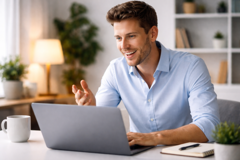 Persona che utilizza il computer in modo semplice e naturale nella vita quotidiana