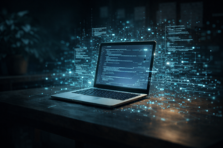 Computer portatile che rappresenta l&rsquo;uso dell&rsquo;intelligenza artificiale nelle attivit&agrave; quotidiane