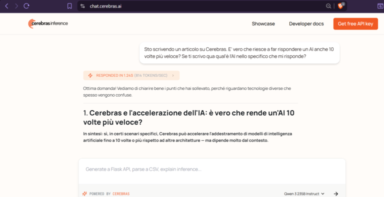 Cerebras Inference risponde in 1.24 secondi a 814 token al secondo