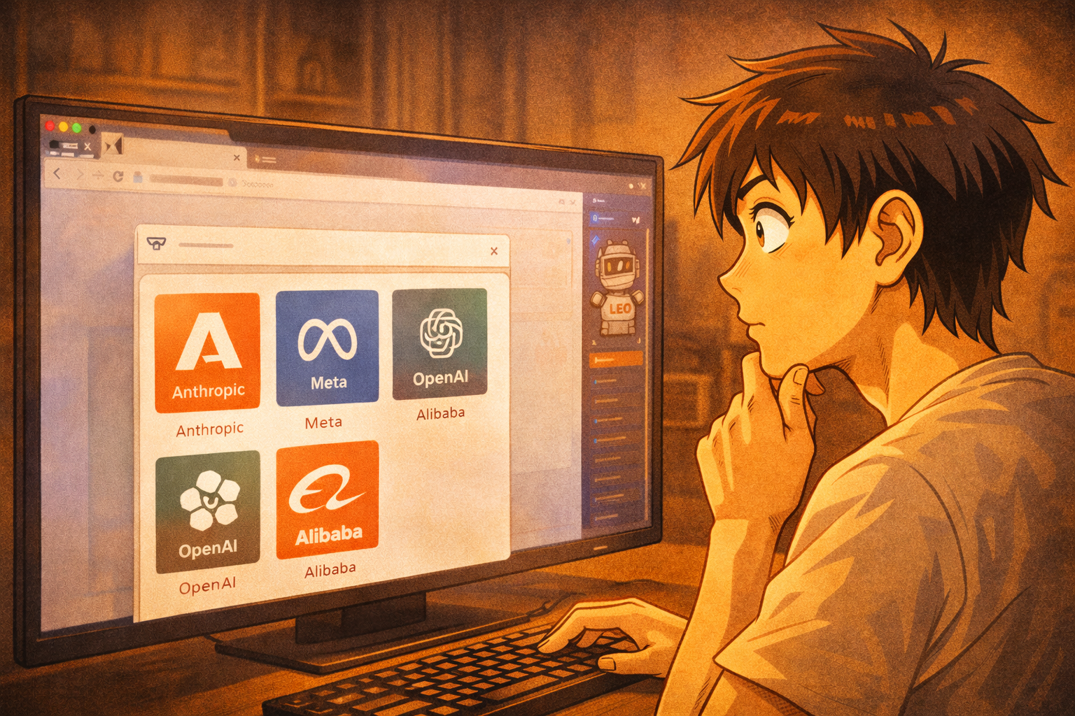 Panoramica delle molteplici AI dentro Leo in Brave browser: OpenAI, Claude, Qwen e Llama