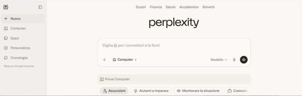 Pagina di ricerca con perplexity AI - il futuro dei motori di ricerca