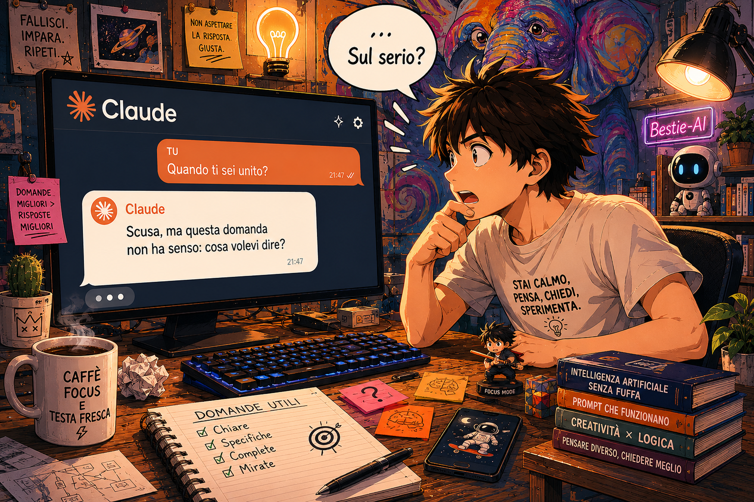 Interfaccia Claude che risponde con logica precisa a una domanda vaga dell'utente